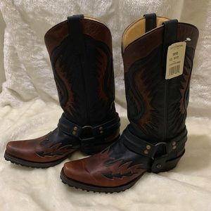 STETSON Biker Outlaw Oiled Leather Cowboy Boots
